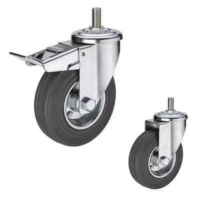 8 Inch Grey Locking Rubber Casters M16 Threaded Stem Rubber Casters Industrial Wholesale