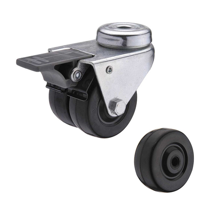 2 Inch Twin Wheel Castor Industrial Bolt Hole Black Rubber Castors With Brakes European Type