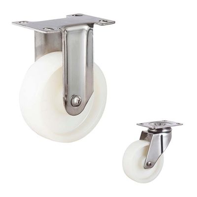 4 Inch White Nylon Solid Bolt Hole Rotating Head Medium Duty 304SS Steel Swivel Casters