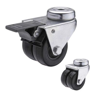 50mm Diameter Twin Locking Swivel Bolt Hole Hard Rubber Caster Wheels