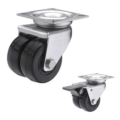 50mm Diameter Twin Locking Swivel Bolt Hole Hard Rubber Caster Wheels