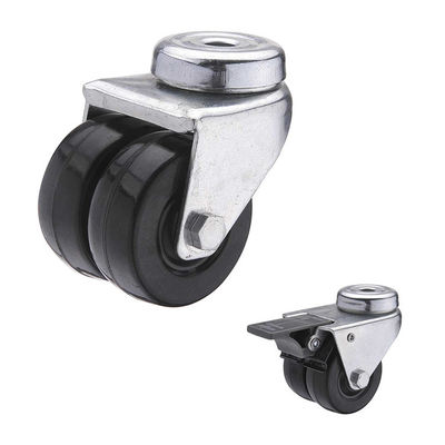 50mm Diameter Twin Locking Swivel Bolt Hole Hard Rubber Caster Wheels