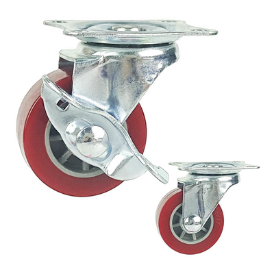 1.5" Rigid Plate Red PU Light Duty Casters  For Bed Drawers