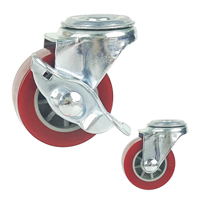 1.5" Rigid Plate Red PU Light Duty Casters  For Bed Drawers