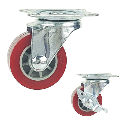 1.5" Rigid Plate Red PU Light Duty Casters  For Bed Drawers