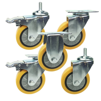 5 Inch Rigid Plate Floor Protecting Ball Bearing PU Trolley Casters