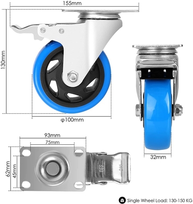 194mm Height Total Lock Brake Type 3 Ton Heavy Duty PU Caster Wheel for Heavy Duty Industrial Applications