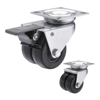 50mm Diameter Twin Locking Swivel Bolt Hole Hard Rubber Caster Wheels